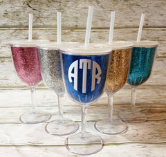Glitter Wine Glass Tumbler, 13oz Acrylic