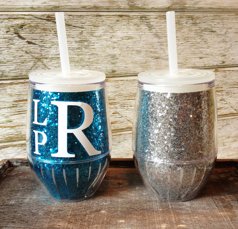 Glitter Stemless Wine Glass Tumbler, 13oz Acrylic